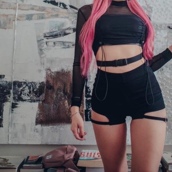 Truffle Side Strap Thigh Cutout Shorts 